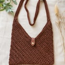 Handmade Crochet Crossbody Bag - Boho Shoulder Bag - Rustic Brown Handbag - Uniq
