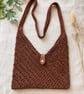 Handmade Crochet Crossbody Bag - Boho Shoulder Bag - Rustic Brown Handbag - Uniq