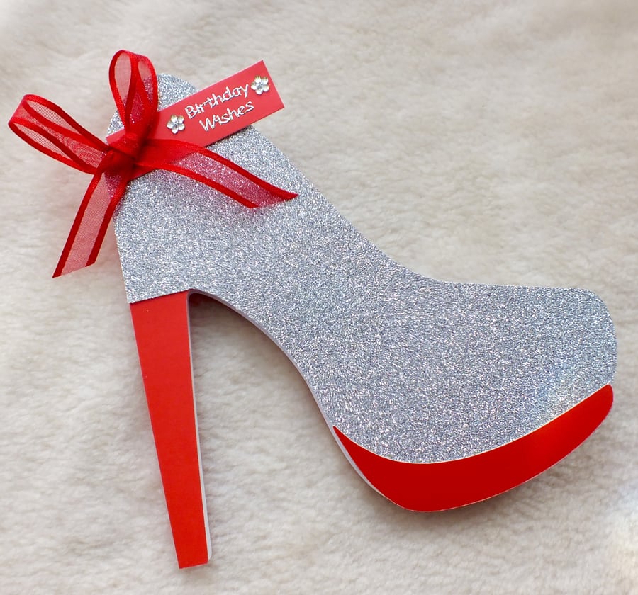 Glitzy Handmade High Heel Shoe Birthday Card