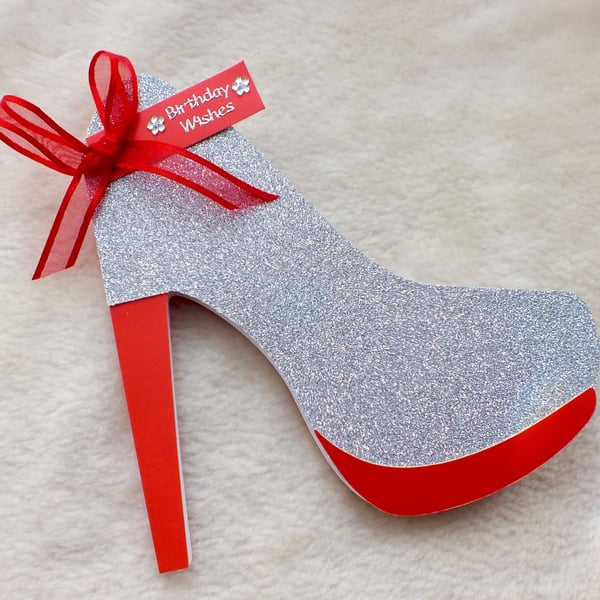 Glitzy Handmade High Heel Shoe Birthday Card