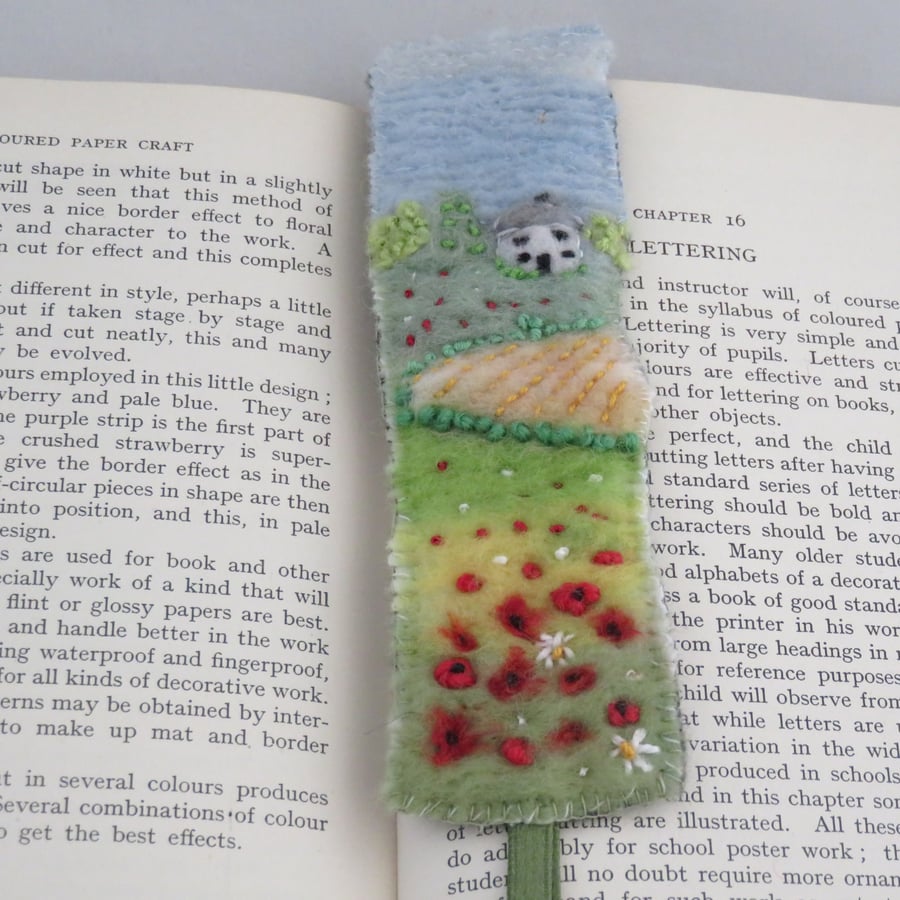 Poppies Embroidered Felted Bookmark