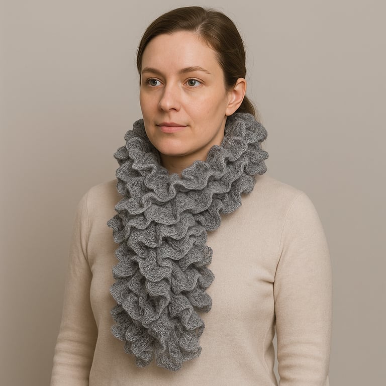 Silver sparkly ruffle scarf in fashion yarn