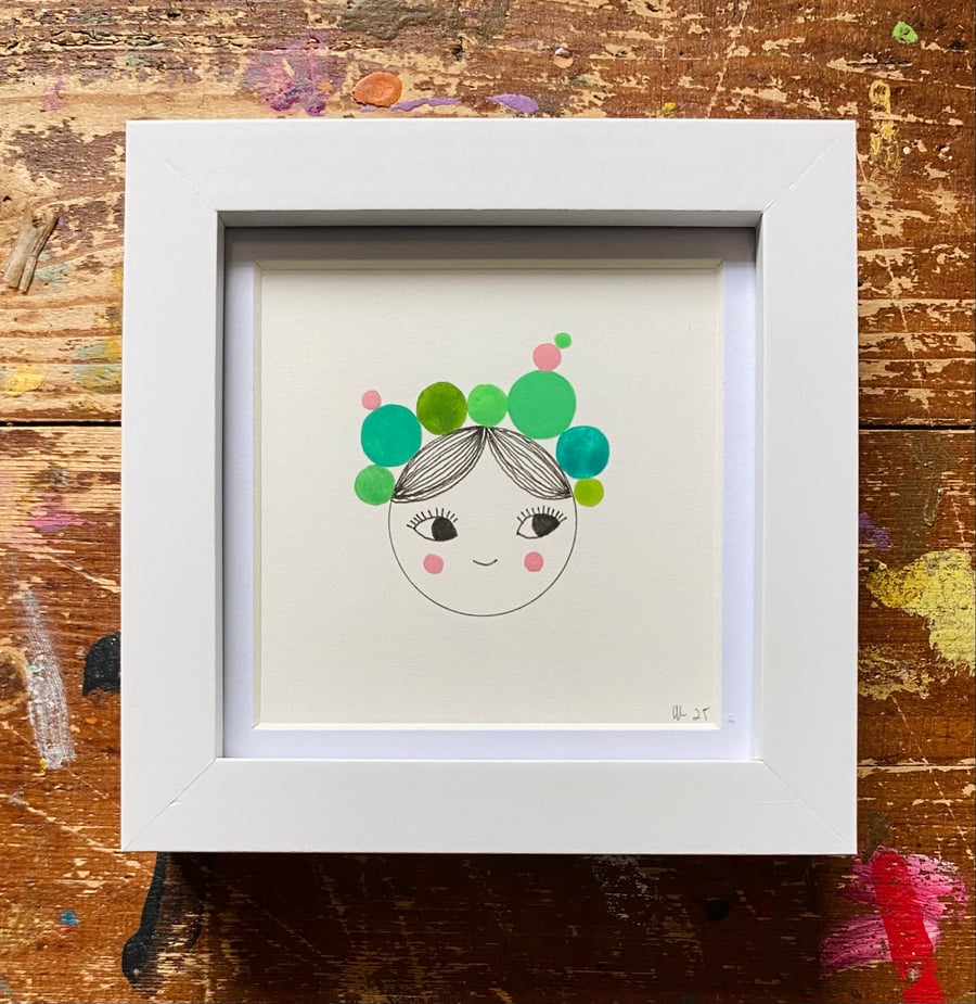 Ferny Pom Pom - Framed Original Mini Illustration 