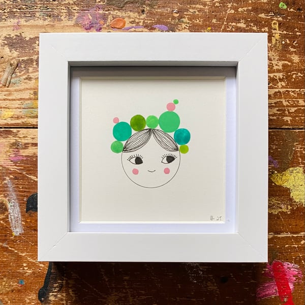 Ferny Pom Pom - Framed Original Mini Illustration 
