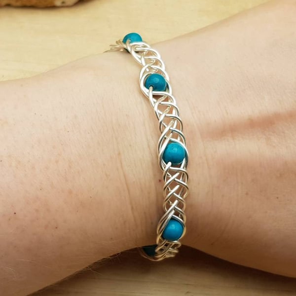 Wire wrap Turquoise cuff bracelet. December birthstone