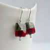 Foil-lined Grey and Red Glass Bead Earrings 