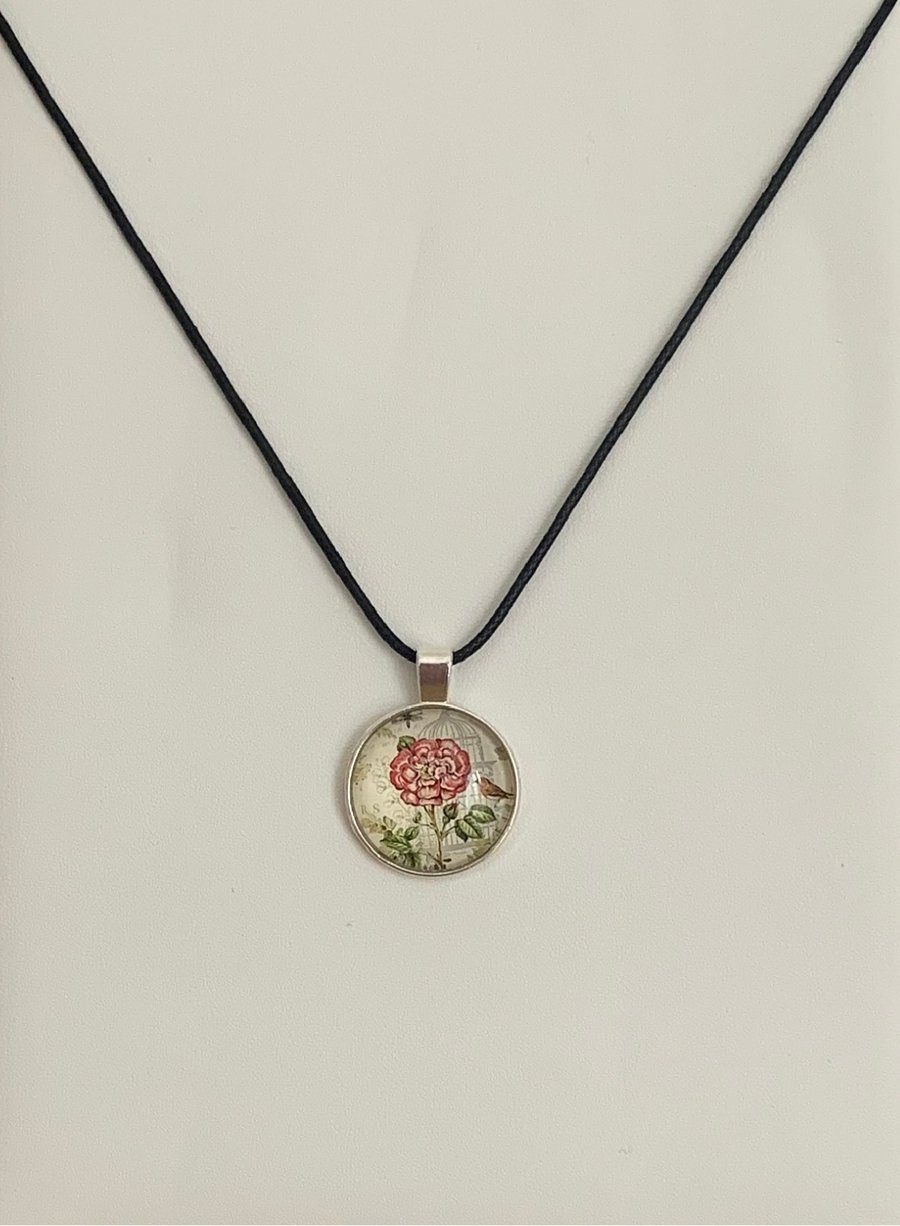 Shabby Chic Floral Glass Pendant Necklace. Design 6