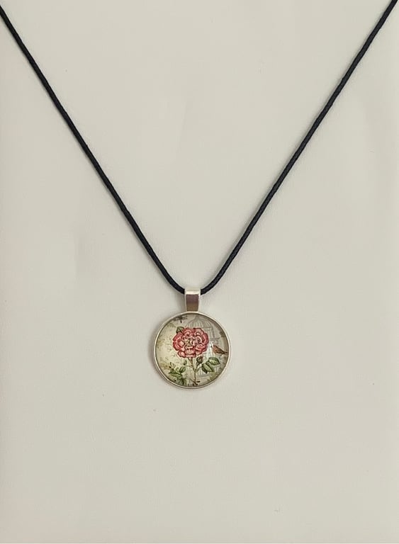 Shabby Chic Floral Glass Pendant Necklace. Design 6