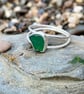 Dark Green Double Band Sea Glass and Sterling Silver Ring- Size S - 1325