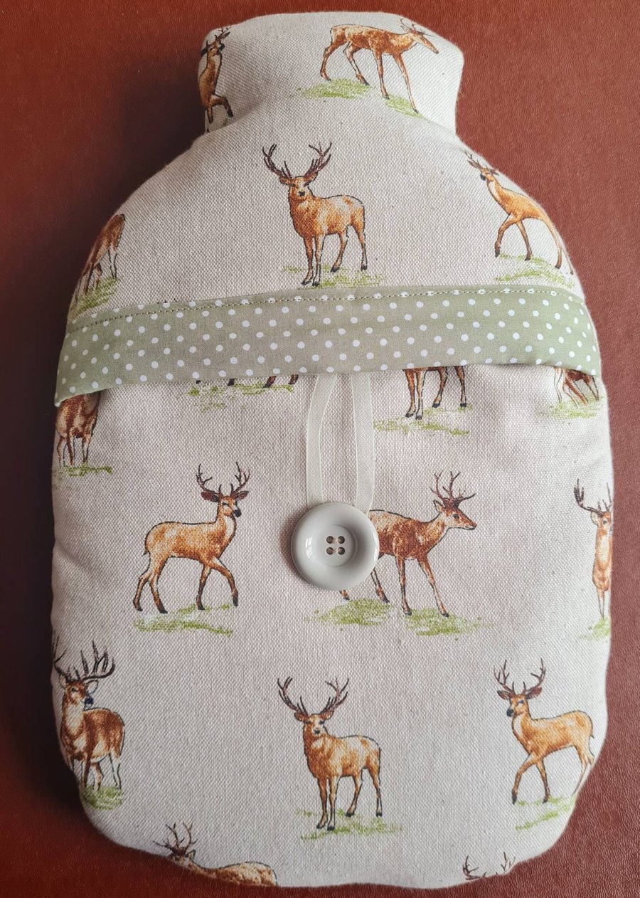 Stag fabric hot water bottle cover (with bottle)