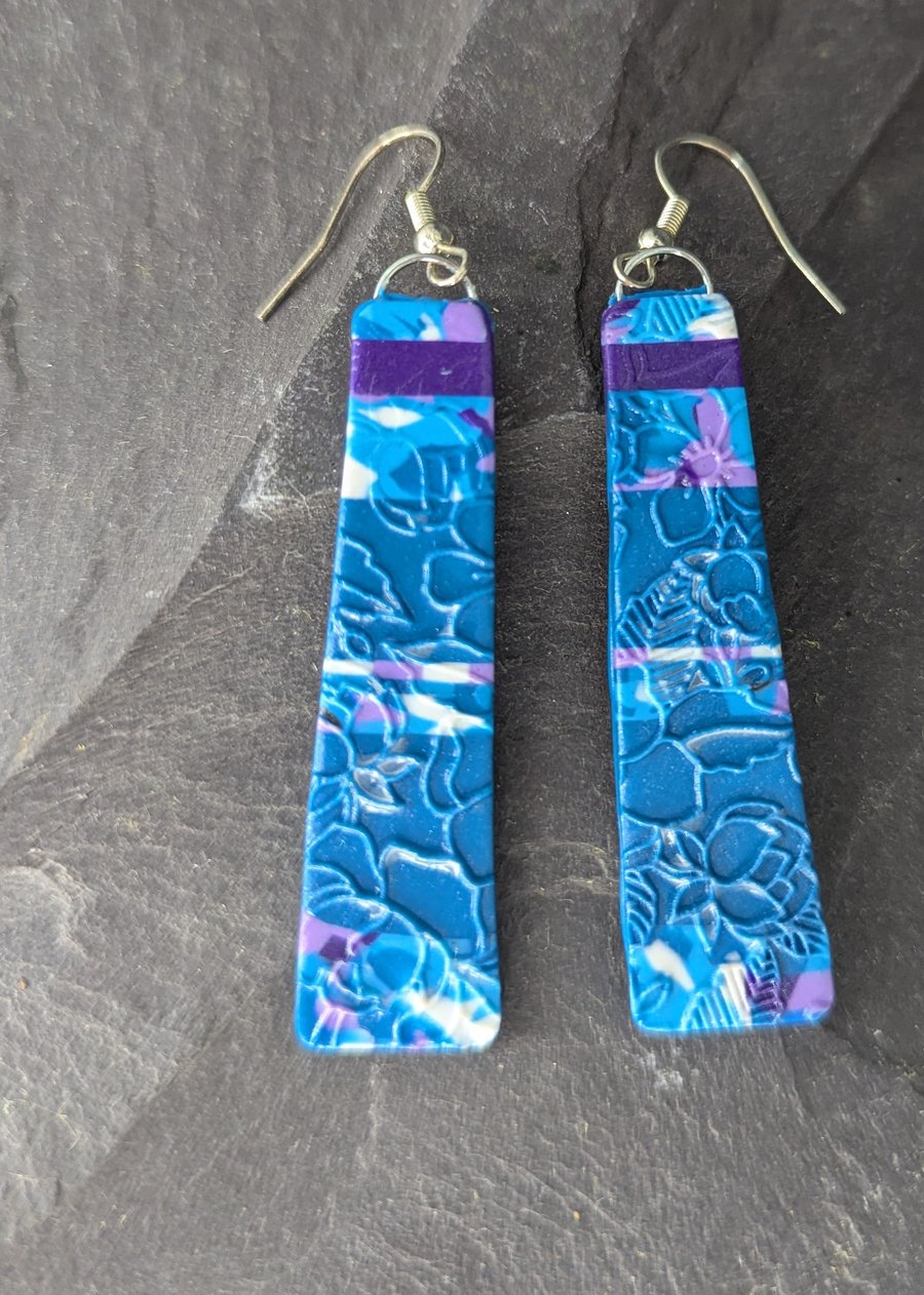 Teal Imprint Earrings – Textured Polymer Clay Dangles