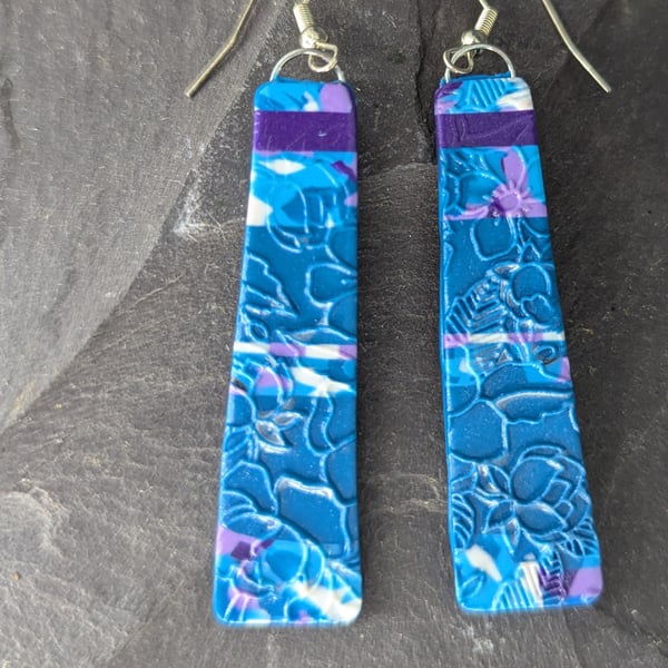 Teal Imprint Earrings – Textured Polymer Clay Dangles