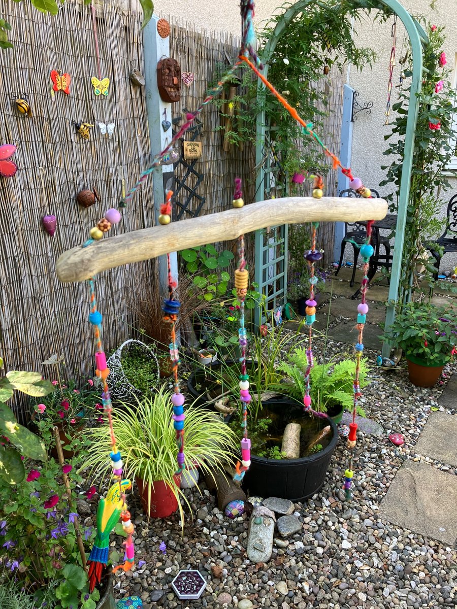 Driftwood and beaded mobile