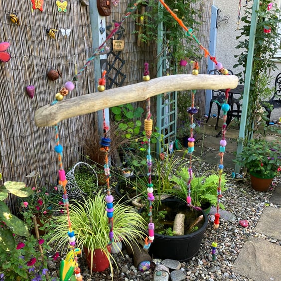 Driftwood and beaded mobile