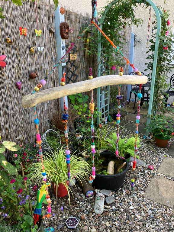 Driftwood and beaded mobile