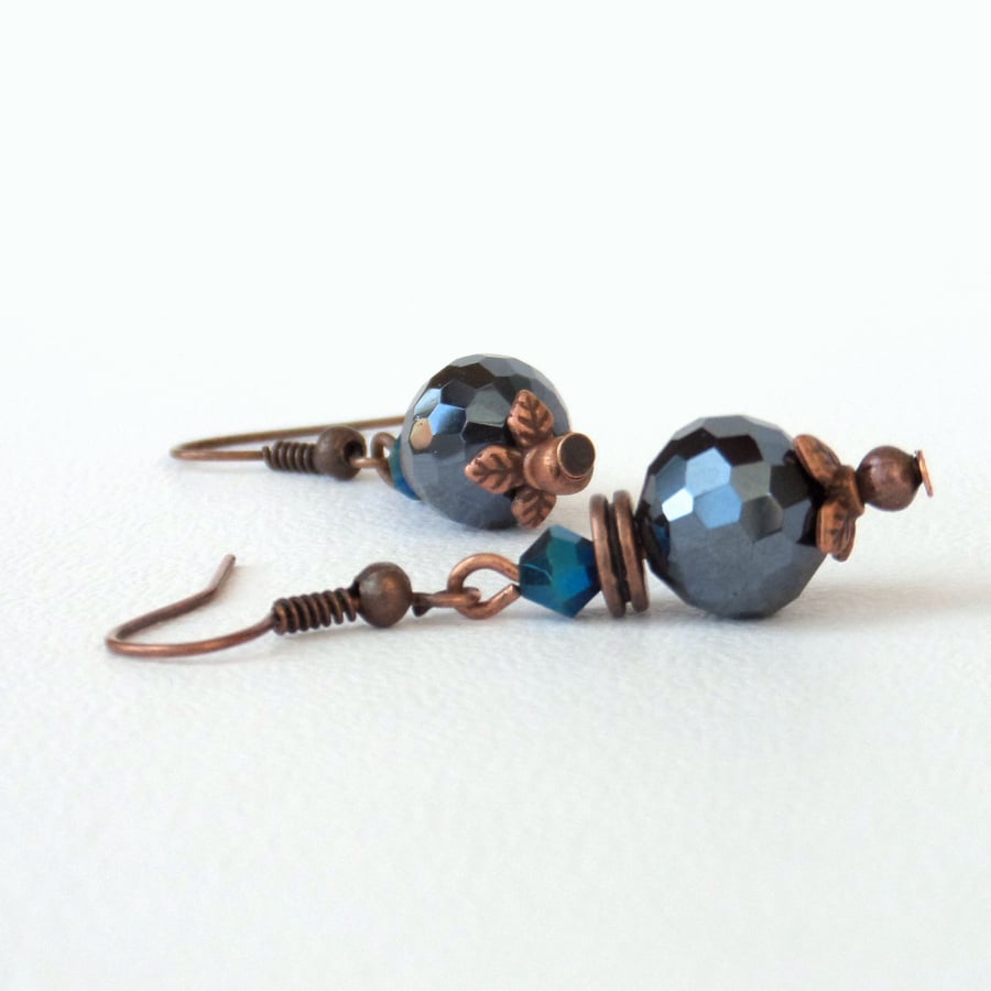 Sparkly crystal and copper earrings