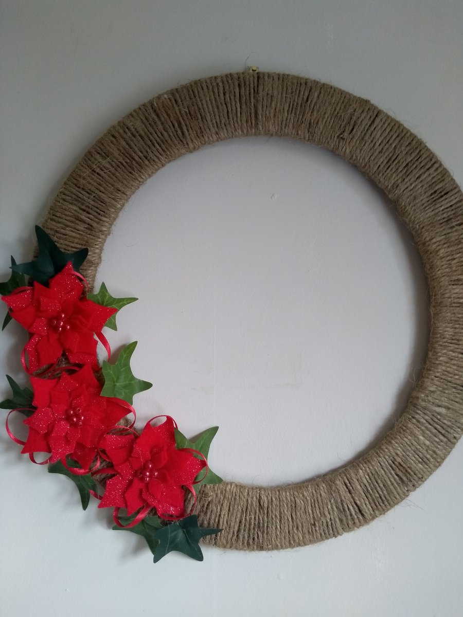 Reserved for Katy red poinsettia indoor wreath