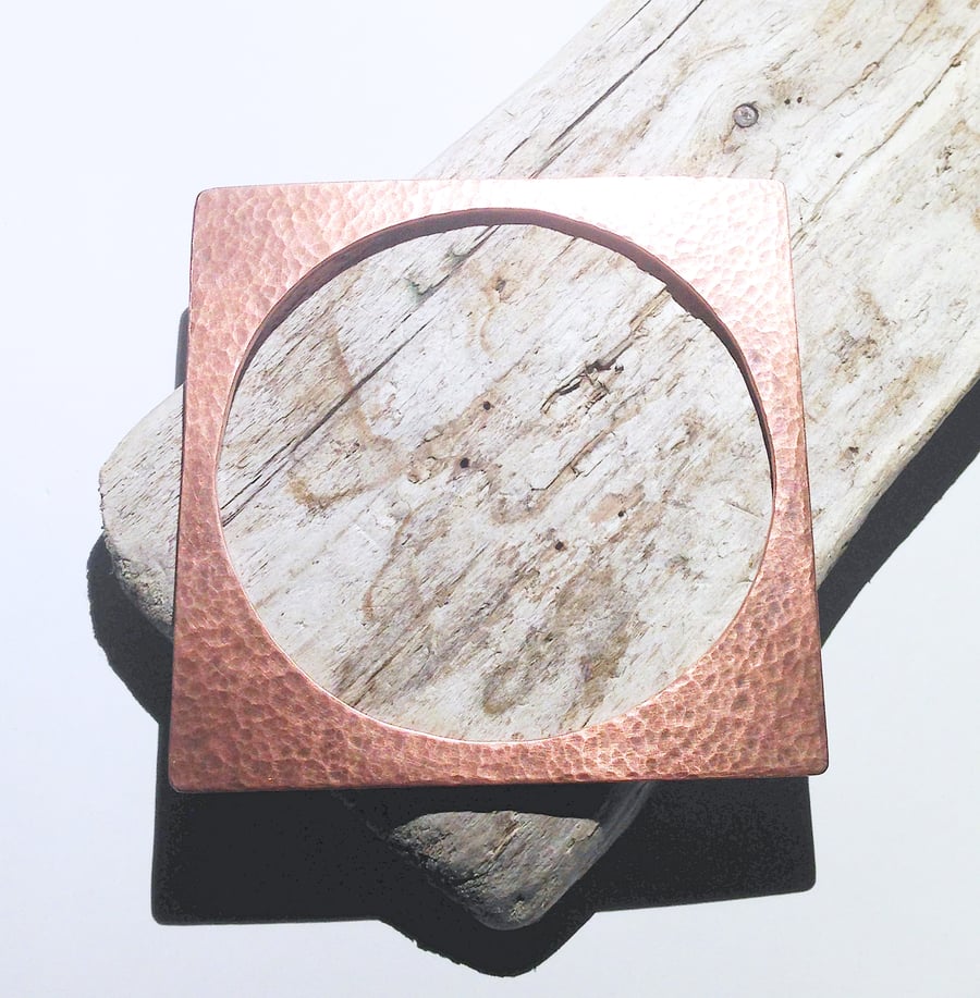 Hand Crafted Hammered Copper Square Bangle (BRCUCLSQ1) - UK Free Post