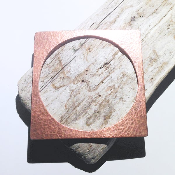 Hand Crafted Hammered Copper Square Bangle (BRCUCLSQ1) - UK Free Post