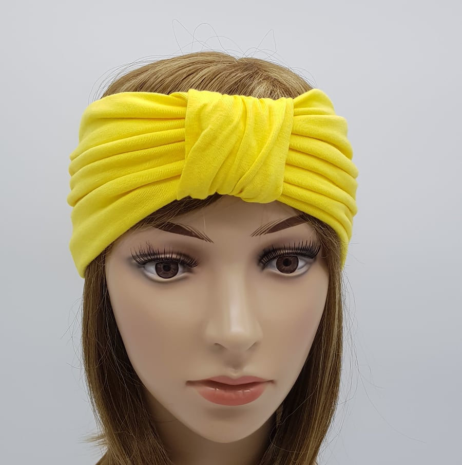 Wide stretchy headband, top knot turban headband, front knotted headband