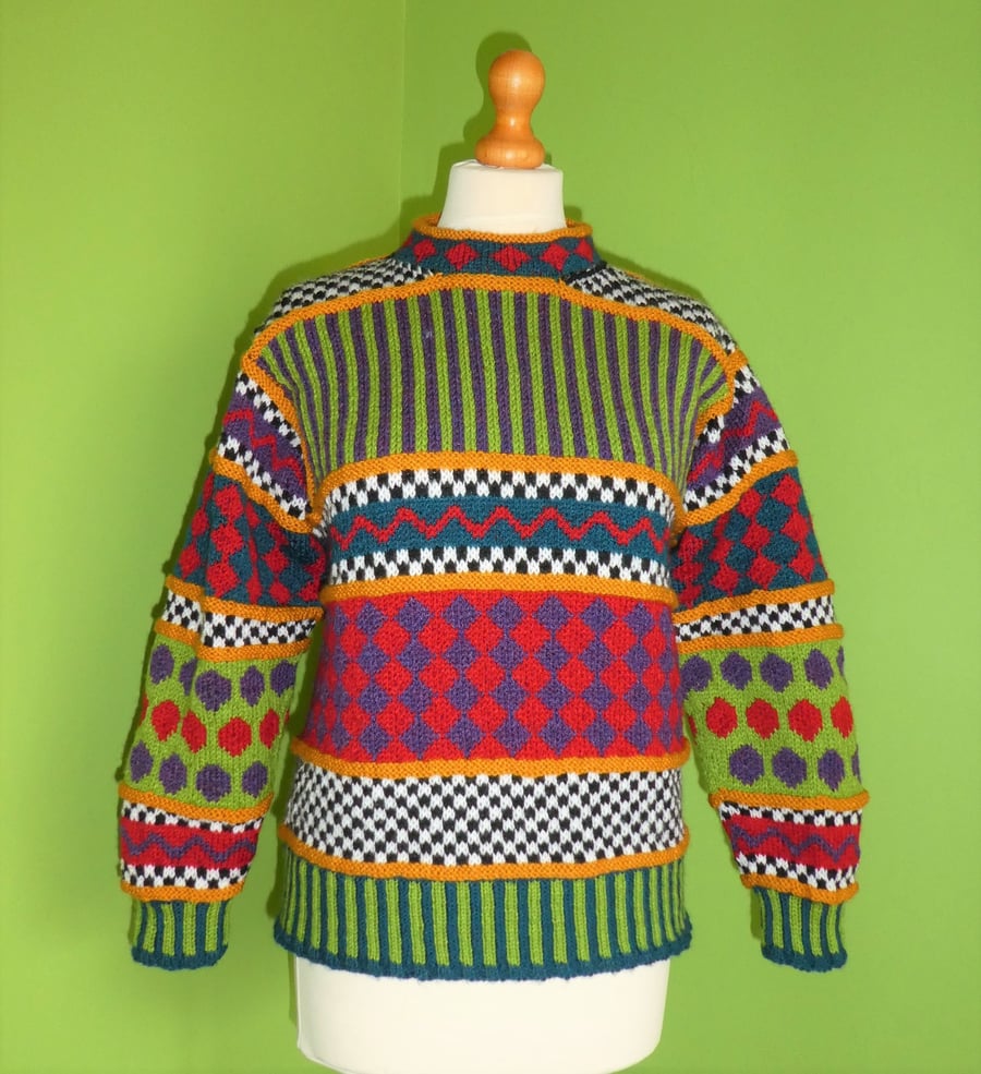 Multicolour Jumper Pattern in 4 Sizes. Knitting Pattern. PDF Knitting Pattern
