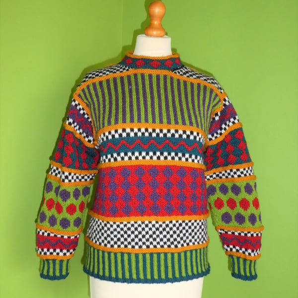 Multicolour Jumper Pattern in 4 Sizes. Knitting Pattern. PDF Knitting Pattern