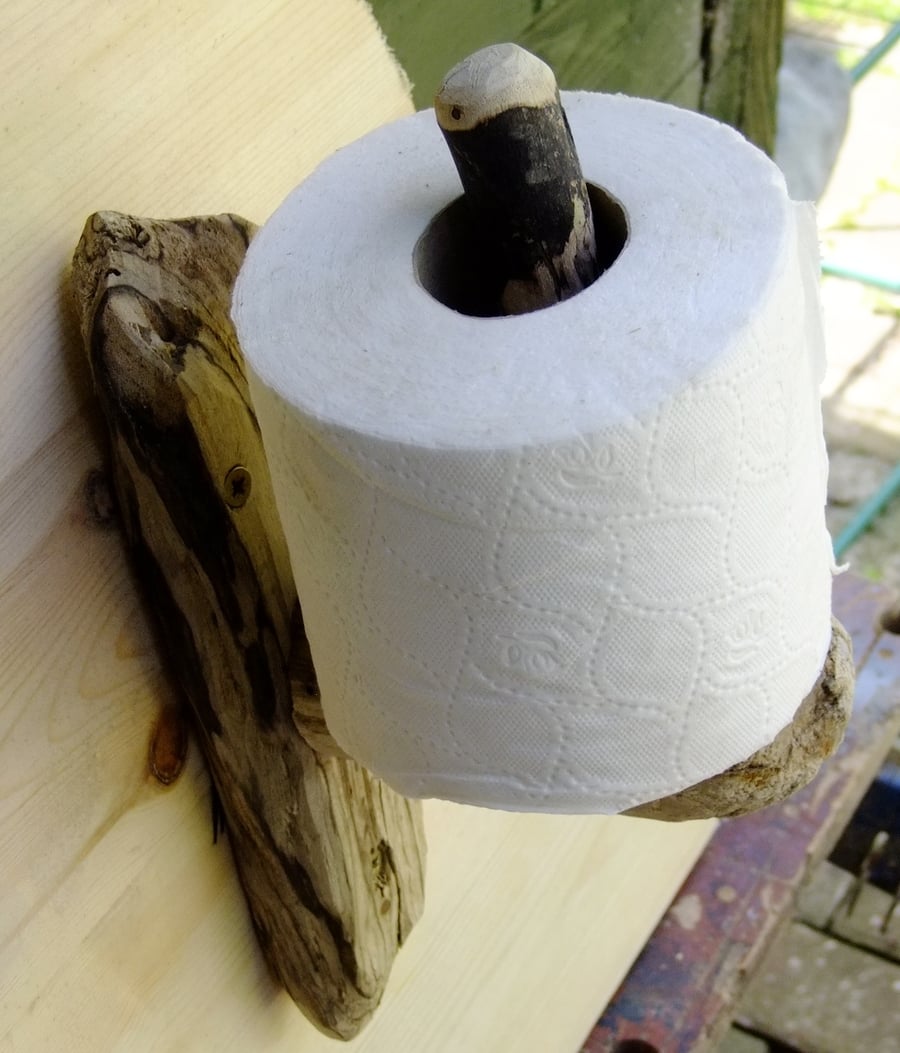 Driftwood toilet roll holder for bathroom or toilet rustic & natural.