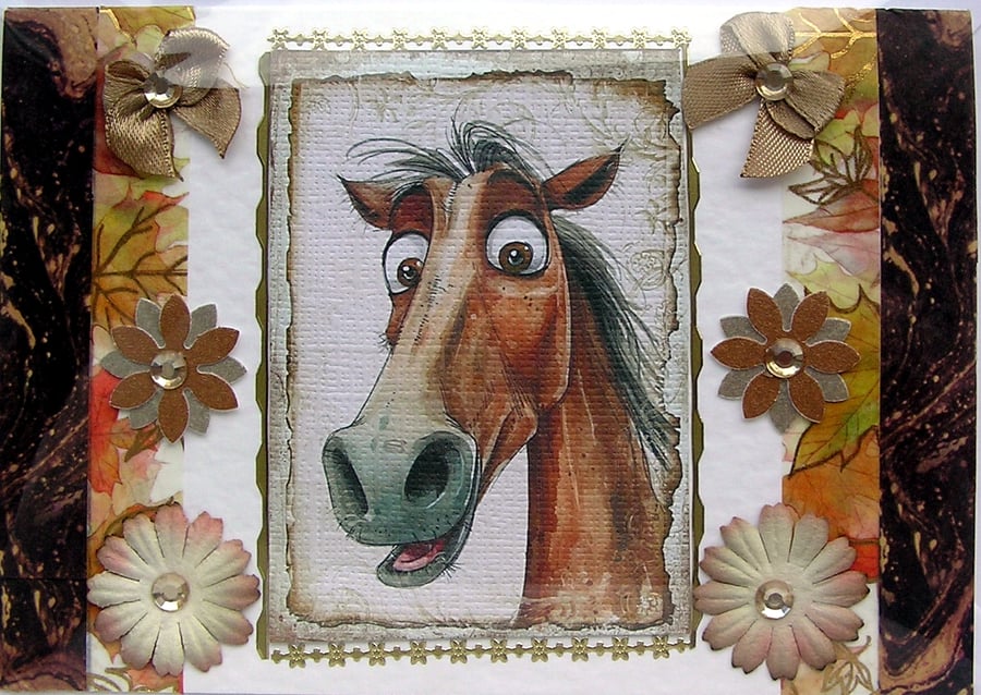 Horse Hand Crafted Decoupage Card - Blank for any Occasion (2637)