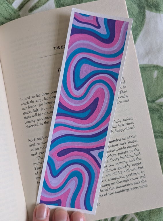 Handmade Pink and Blue Swirl Bookmark