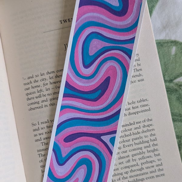 Handmade Pink and Blue Swirl Bookmark