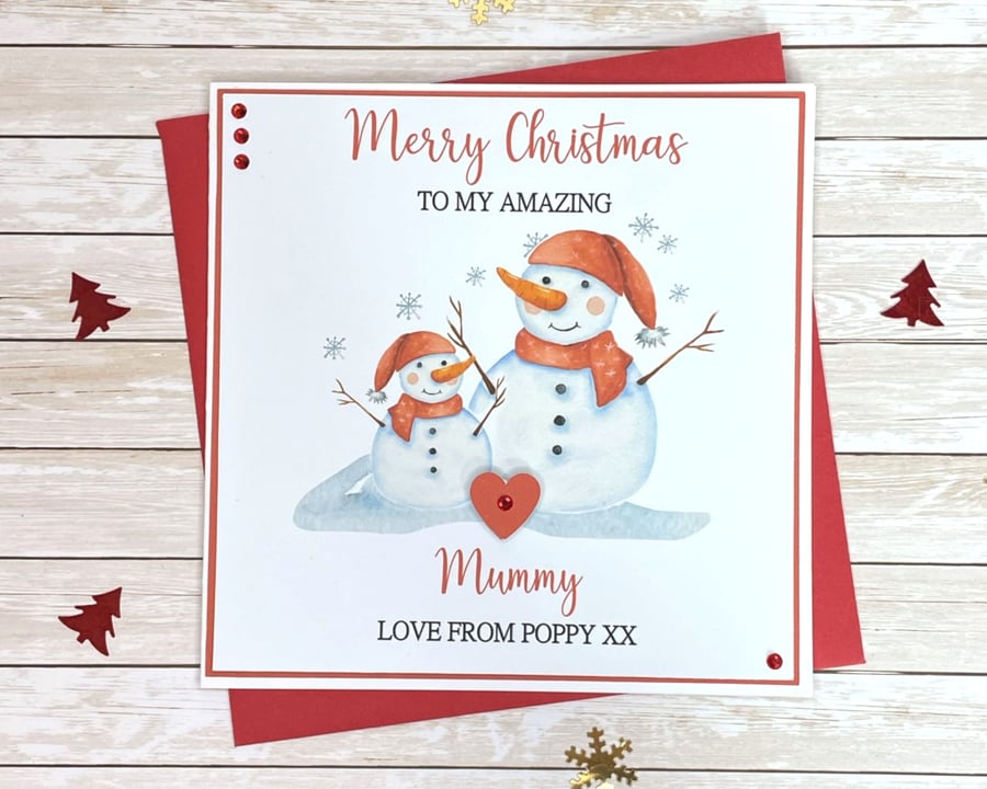Christmas Card Personalised Cute Snowmen Mummy Mum Nannan Nan Grandma Granny