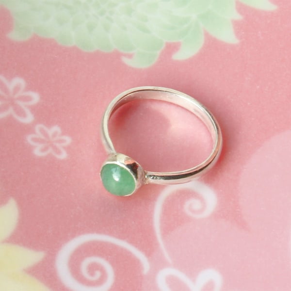 Silver Ring  - Green Aventurine Stacking Ring - Handmade To Order