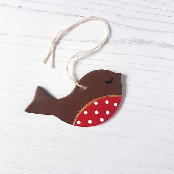 Christmas Polka Dot Robin hanging decoration, one supplied