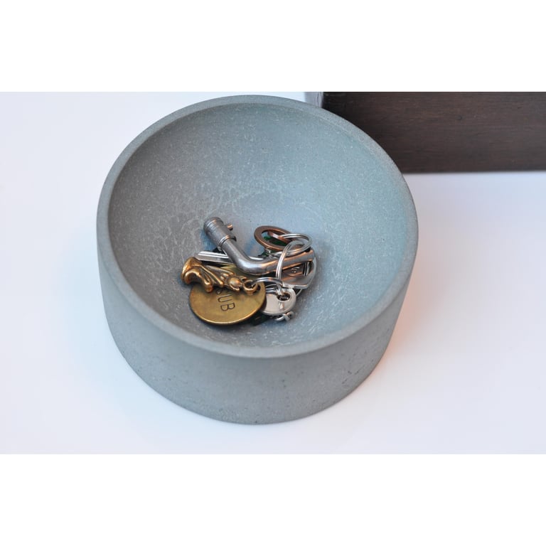 Medium Concrete Bowl: NEW Handmade Minimalist Cylinder Key & Jewelry Dish Steel 