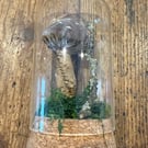 Glass Bell Jar Handmade Silk Velvet Toadstool Mushroom Ornament