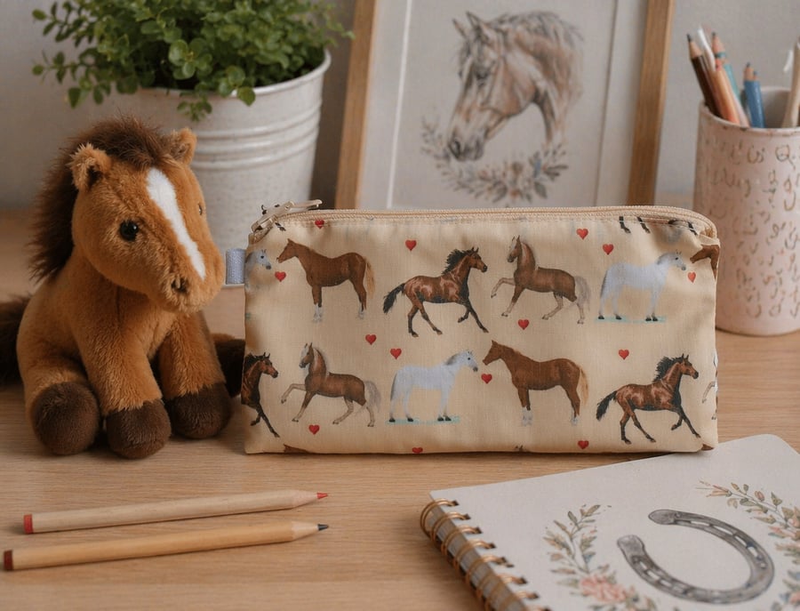Horses Pencil Case or Small Make Up Bag 