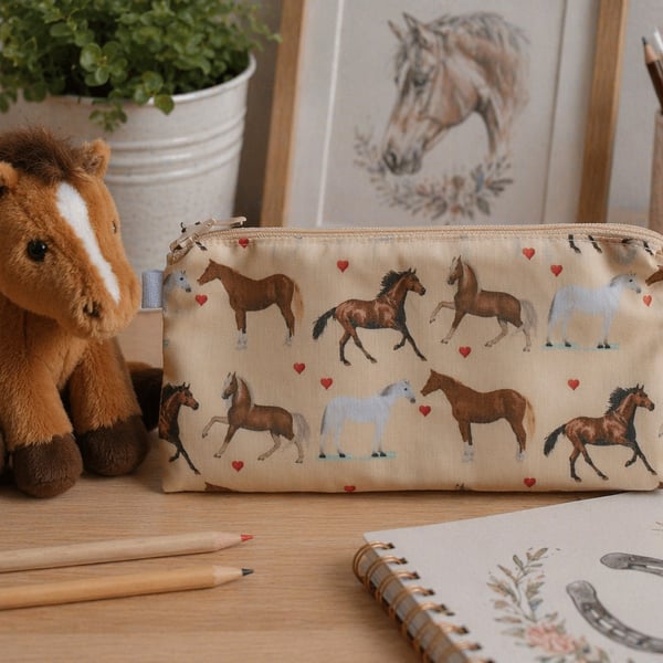 Horses Pencil Case or Small Make Up Bag 
