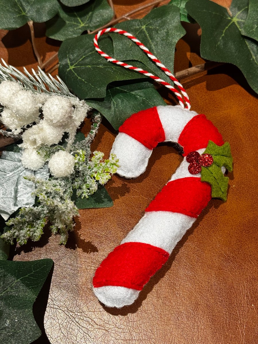 Hand Sewn Felt Red Candy Cane Christmas Decoration 