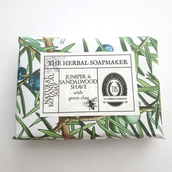 Juniper & Sandalwood Green Clay Handmade Shaving Soap natural, sustainable,