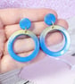 Big blue hoop earrings, bright blue resin earrings, colourful jewellery - Image 3