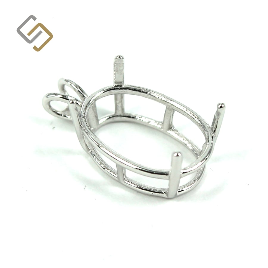Oval Basket Pendant Setting with 4-Prong Mounting in Sterling Silver, 14x29mm 