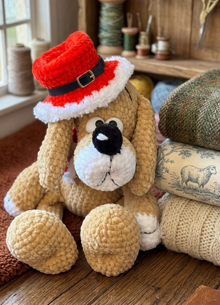 Handmade Crochet Plush Dog Toy Amigurumi Character Collectible Display Decor
