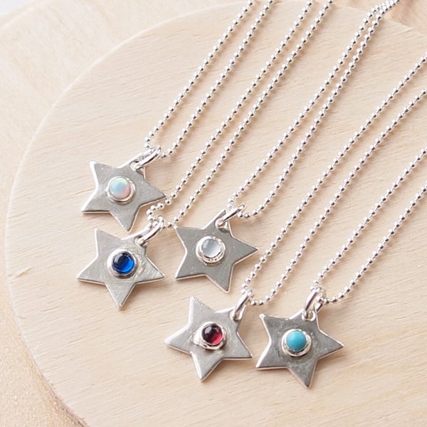 Silver Star Pendant with Choice of Birthstone