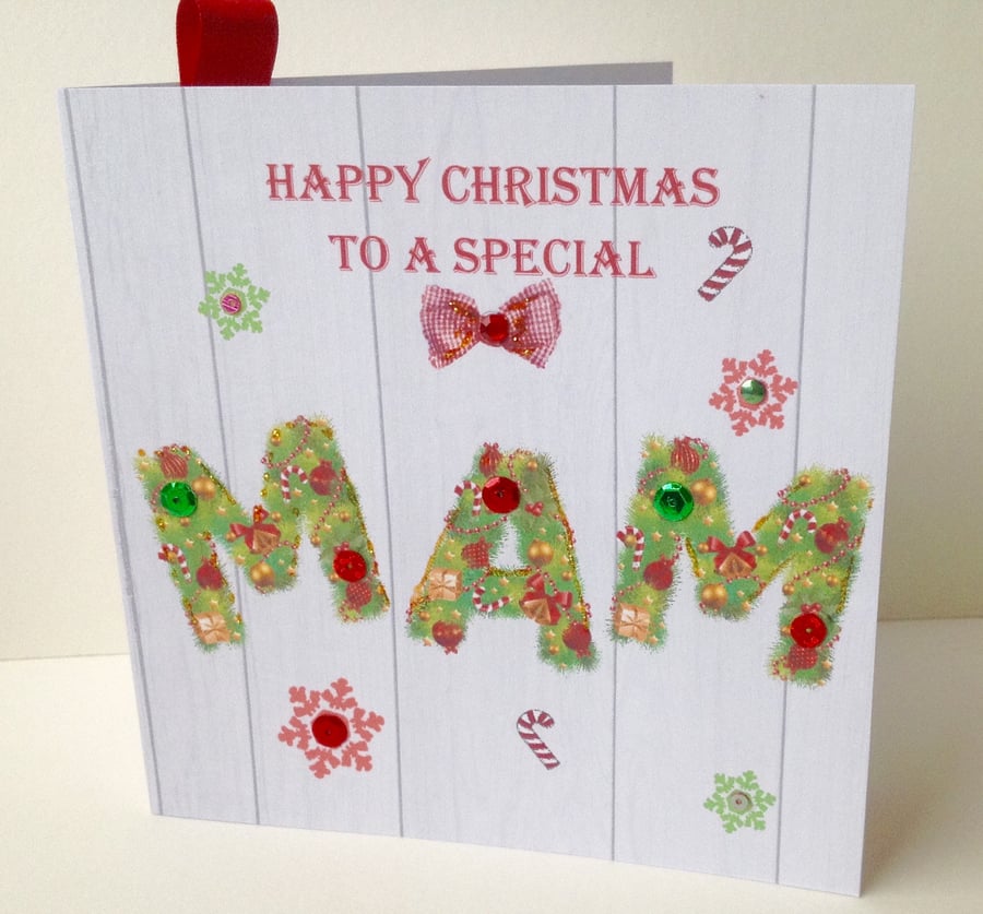 Christmas Card Family, Mam, Printed Design, Handmade,, Can Be Personalised