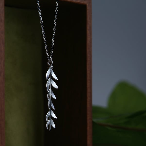 Silver Branch Necklace, Olive Leaf Necklace, Handmade Jewellery,Sterling Silver 
