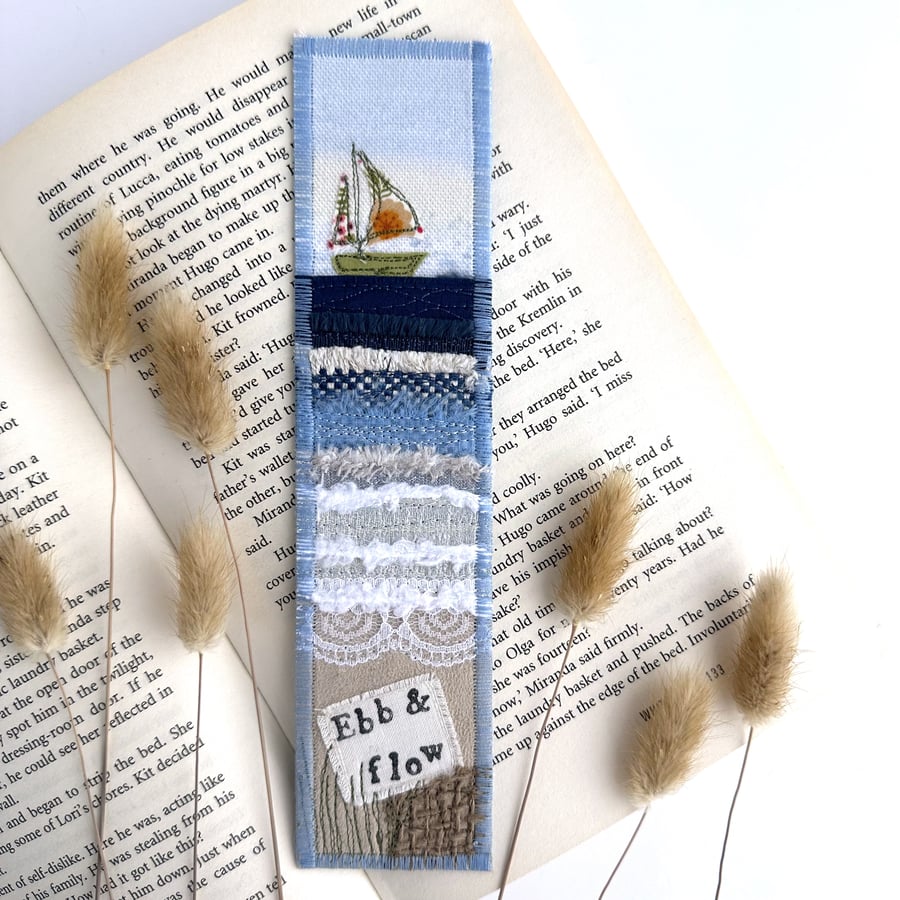 Beach Bookmark with Green Yacht, Seaside Bookmark