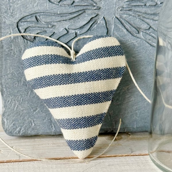 MINI HEART DECORATION - blue grey stripes, with lavender