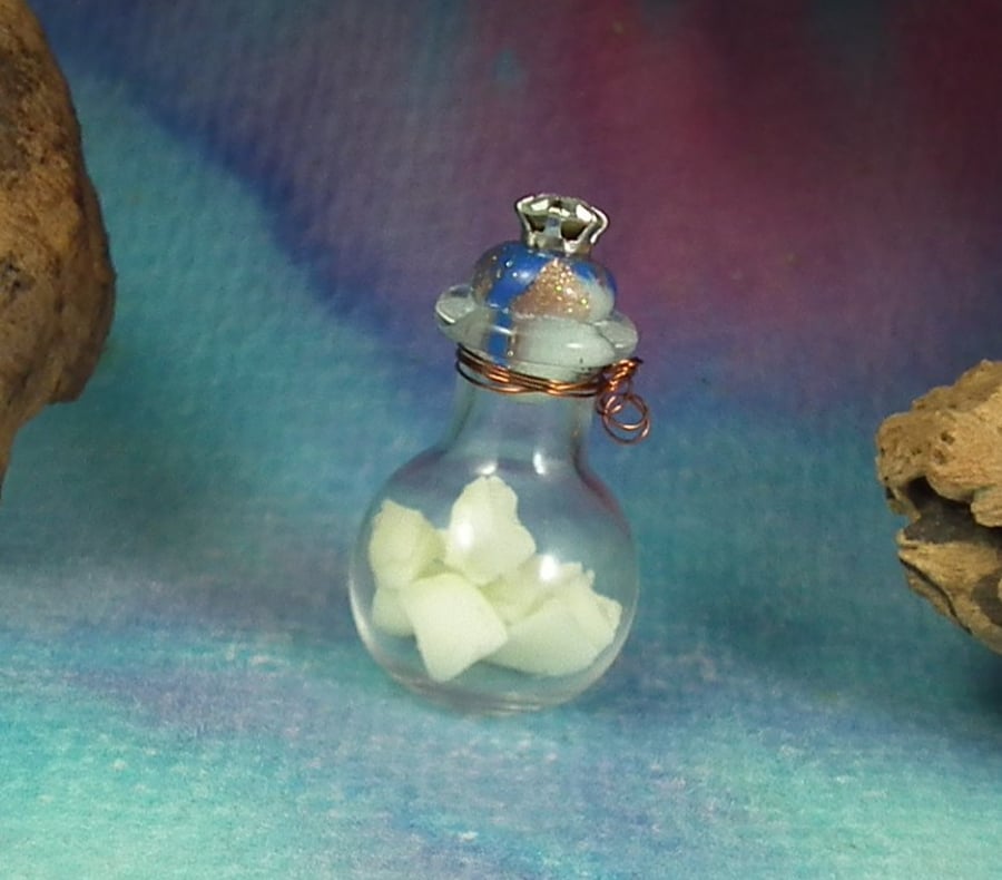 Sale Magical glass bottle with glowing rocks OOAK Sculpt by Ann Galvin