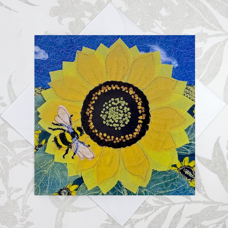 Birthday card - sunflower and bumble bee