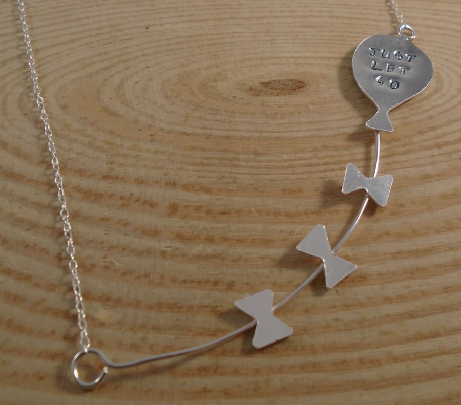 Sterling Silver Stamped 'Just Let Go' Balloon Necklace